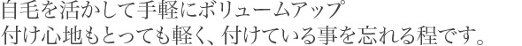 自毛を活かして手軽にボリュームアップ付け心地もとっても軽く、付けている事を忘れる程です。
